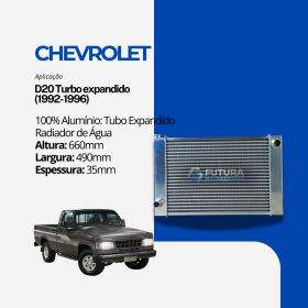 Radiador de água em 100% alumínio tubo expandido para Chevrolet D20 Turbo fabricado pela Futura Radiadores