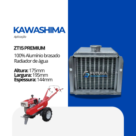 Radiador água Kawashima ZT15 Premium em 100% alumínio brasado fabricado pela Futura Radiadores.