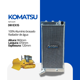 Radiador de água em 100% alumínio brasado para trator de esteiras Komatsu D61 EX15 fabricado pela Futura Radiadores.