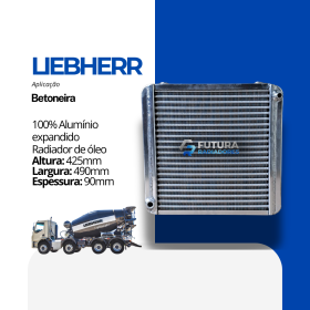Radiador de óleo em 100% alumínio expandido para betoneira Liebherr fabricado pela Futura Radiadores.