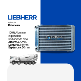 Radiador de óleo em 100% alumínio expandido para betoneira Liebherr fabricado pela Futura Radiadores.