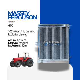 Radiador de óleo em 100% alumínio brasado para trator Massey Ferguson 650 fabricado pela Futura Radiadores.