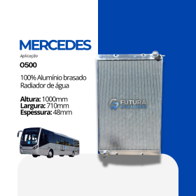 Radiador de água em 100% alumínio brasado para chassi de ônibus Mercedes O500 fabricado pela Futura Radiadores.
