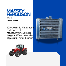 Radiador de óleo em 100% alumínio com tecnologia placa e barra para trator Massey Ferguson 7150 e 7180 fabricado pela Futura Radiadores.