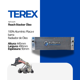 Radiador de óleo em 100% alumínio com tecnologia placa e barra para Reach Stacker Terex fabricado pela Futura Radiadores.