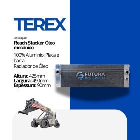 Radiador de óleo em 100% alumínio com tecnologia placa e barra para Reach Stacker Terex fabricado pela Futura Radiadores.
