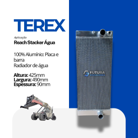 Radiador de água em 100% alumínio com tecnologia placa e barra para Reach Stacker Terex fabricado pela Futura Radiadores.