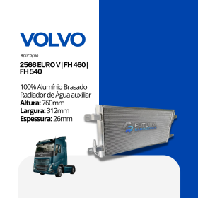 Radiador de água auxiliar em 100% alumínio brasado para caminhão Volvo FH 460 e 540 fabricado pela Futura Radiadores.
