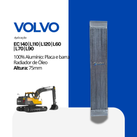 Radiador de óleo em 100% alumínio com tecnologia placa e barra para escavadeira Volvo EC 140 e pás carregadeiras Linha L fabricado pela Futura Radiadores.