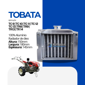 Radiador de óleo em 100% alumínio para microtrator Tobata linhas TC e TR fabricado pela Futura Radiadores.