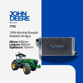Radiador água John Deere 7715 em 100% alumínio brasado fabricado pela Futura Radiadores.