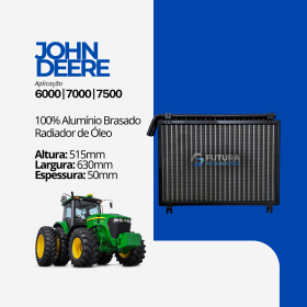 Radiador de óleo em 100% alumínio brasado para trator John Deere séries 6000, 7000 e 7500 fabricado pela Futura Radiadores.