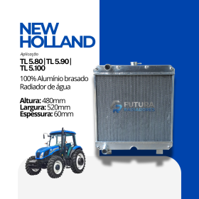 Radiador de água em alumínio com solda TIG para trator New Holland TL 5.80, 5.90 e 5.100 fabricado pela Futura Radiadores.